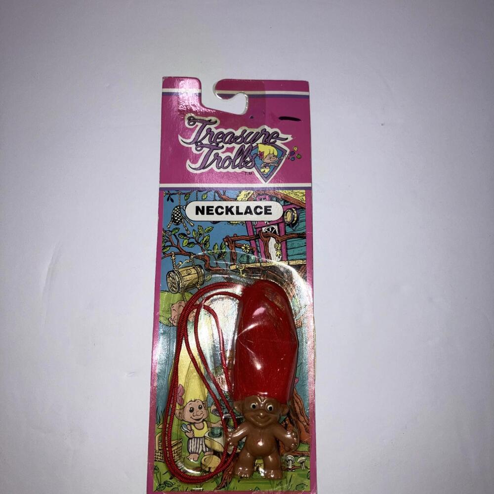 VINTAGE 1991 Treasure Trolls RED Necklace NEW on Card Rare
